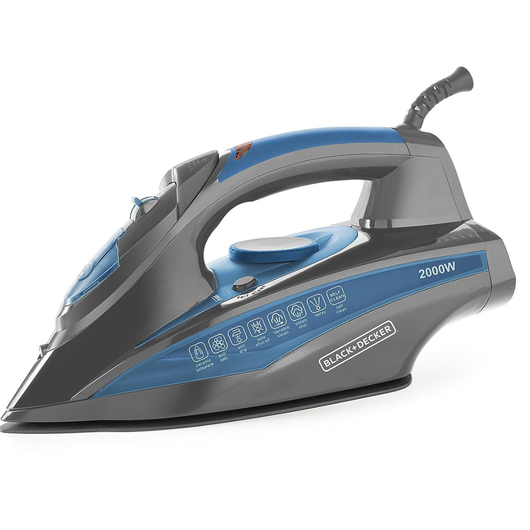 Black + Decker Abs Plastic Black+Decker Bxir1602In 1600-Watt Steam Iron  Press ‎ With Anti Drip, Self Clean, Steam Burst, Non-Stick Sole Plate